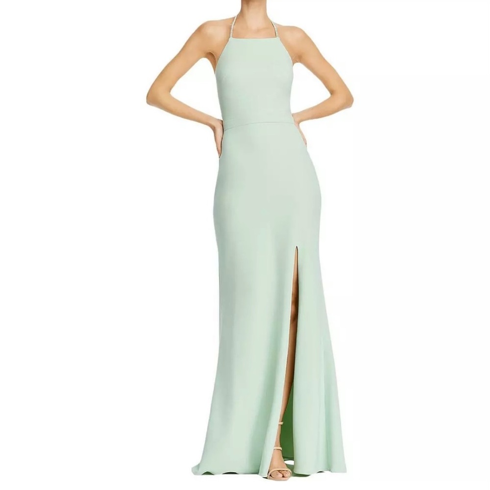 Aqua Womens Embellished Halter Formal Evening Dress Gown